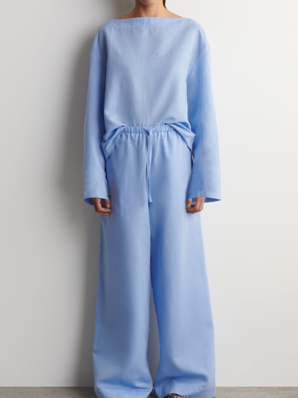 COS boat neck linen blouse blue periwinkle